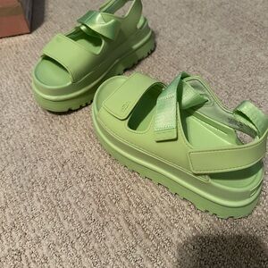 UGG Green Platform Sandals with Velcro Straps